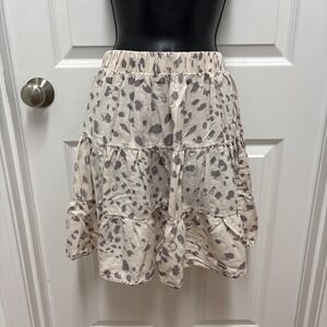 Cloth & Stone Skirt Blush Leopard Print Tiered Full Elastic Stretch Waist Anthro
